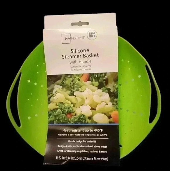 Mainstays Other - Mainstays BPA Free Silicone Steamer Basket with Handle Green